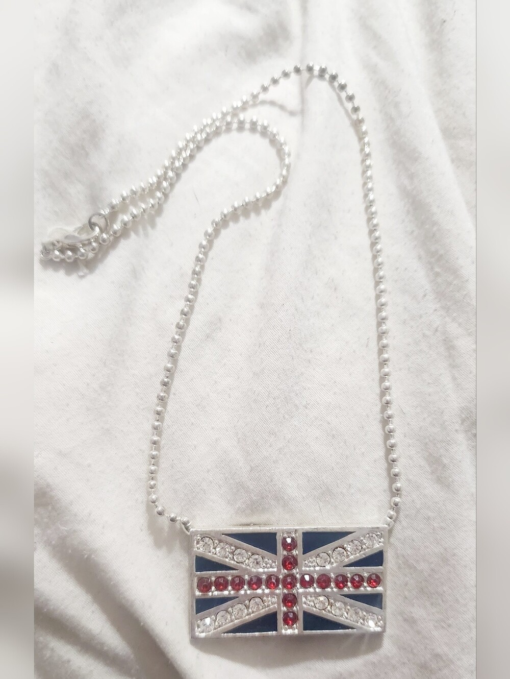 Source Unknown Silver Union Jack Pendant Necklace with Blue and Red Accents